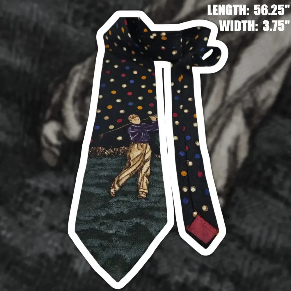 Hathaway Silk Tie Navy Blue Golf Golfer Novelty Polka Dot Print Geometric 56.25